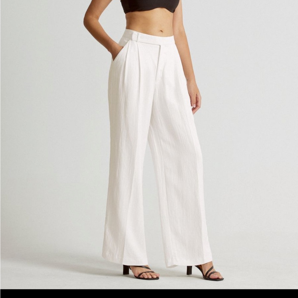 High Waisted White Linen Pants